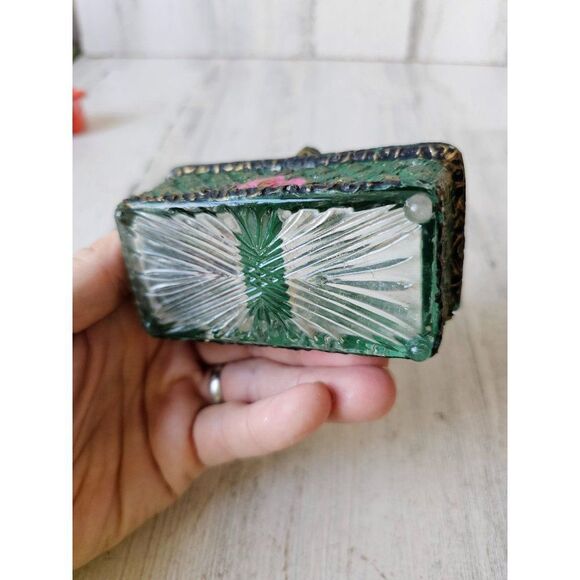 Vintage glass baskets decor unique green trinket holder container - Picture 8 of 9